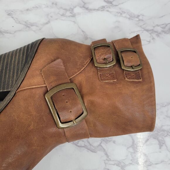 Lucky Brand Tommie Women's Brown Leather Ankle Boots with Buckle Detail - Picture 5 of 12